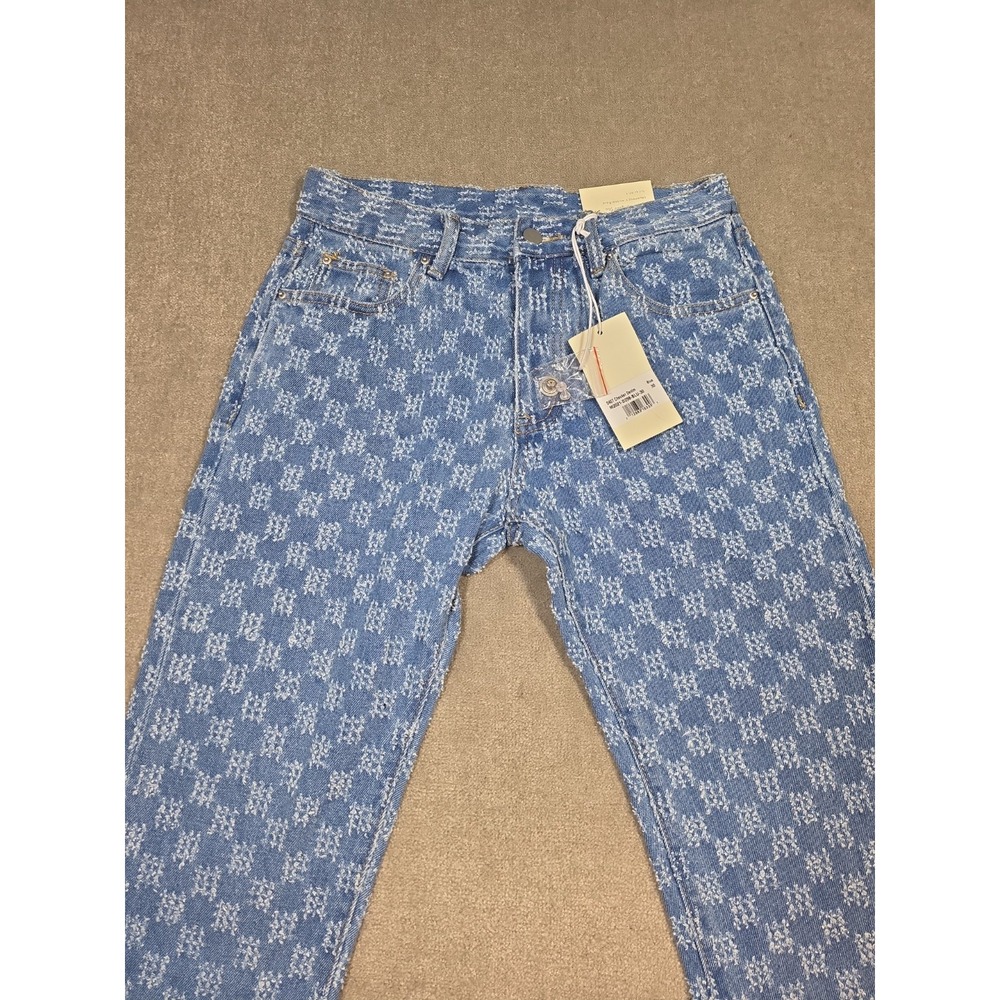 MNML Men Jean 30X32 Blue Denim Monogram Print 100% Cotton NWT